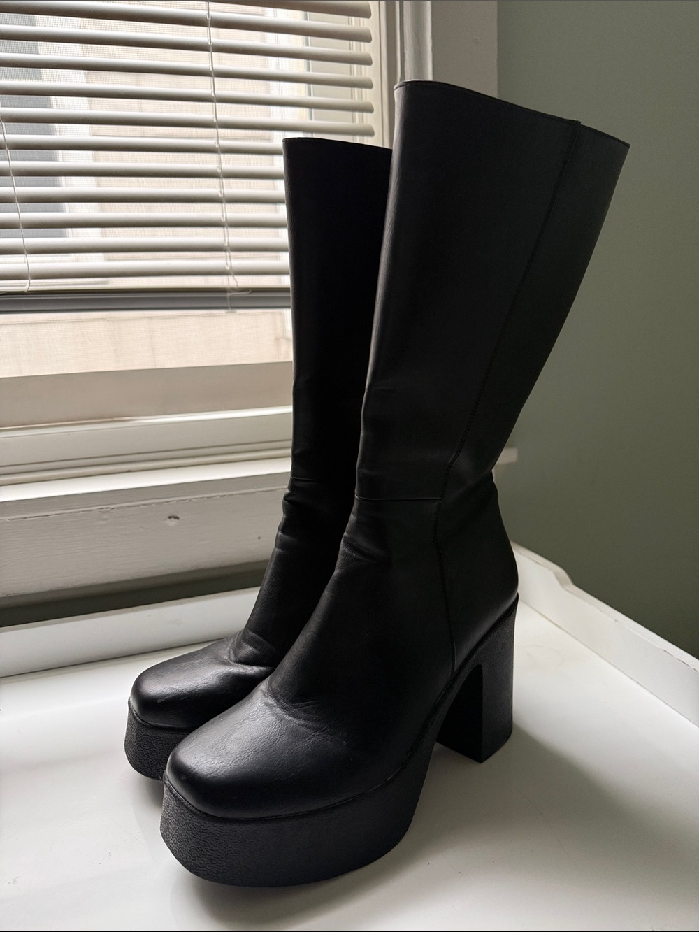 Dolls Kill Black Platform Knee-High Boots Size 8